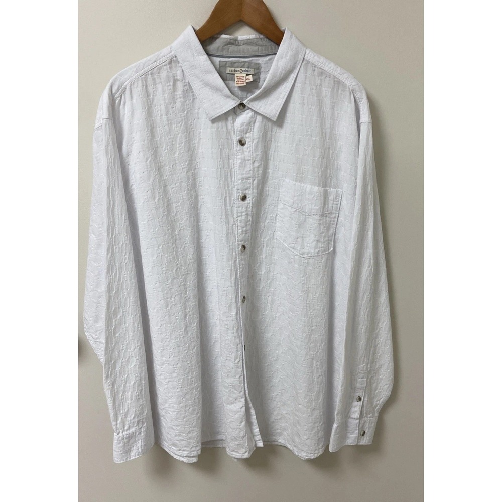 Carbon 2 Cobalt Shirt Mens 2XL Button Down Up White Solid Textured Long Sleeve